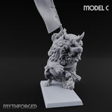 Lion Dog Riding Mounted Thunder Warrior C Miniature for Dungeons and Dragons, Pathfinder or other TTRPGs