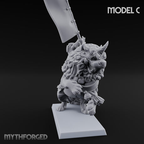 Lion Dog Riding Mounted Thunder Warrior C Miniature for Dungeons and Dragons, Pathfinder or other TTRPGs