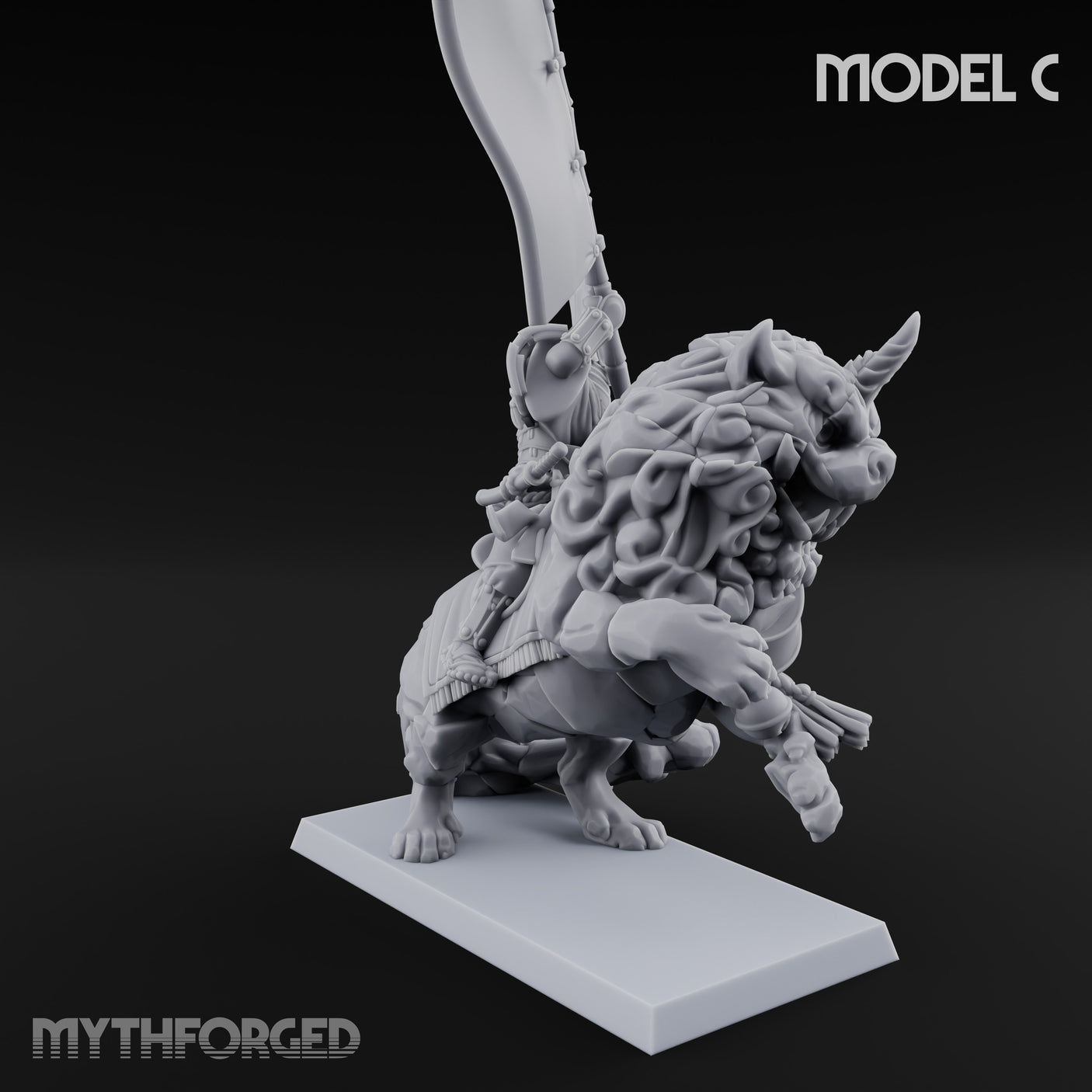 Lion Dog Riding Mounted Thunder Warrior C Miniature for Dungeons and Dragons, Pathfinder or other TTRPGs