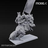 Lion Dog Riding Mounted Thunder Warrior C Miniature for Dungeons and Dragons, Pathfinder or other TTRPGs
