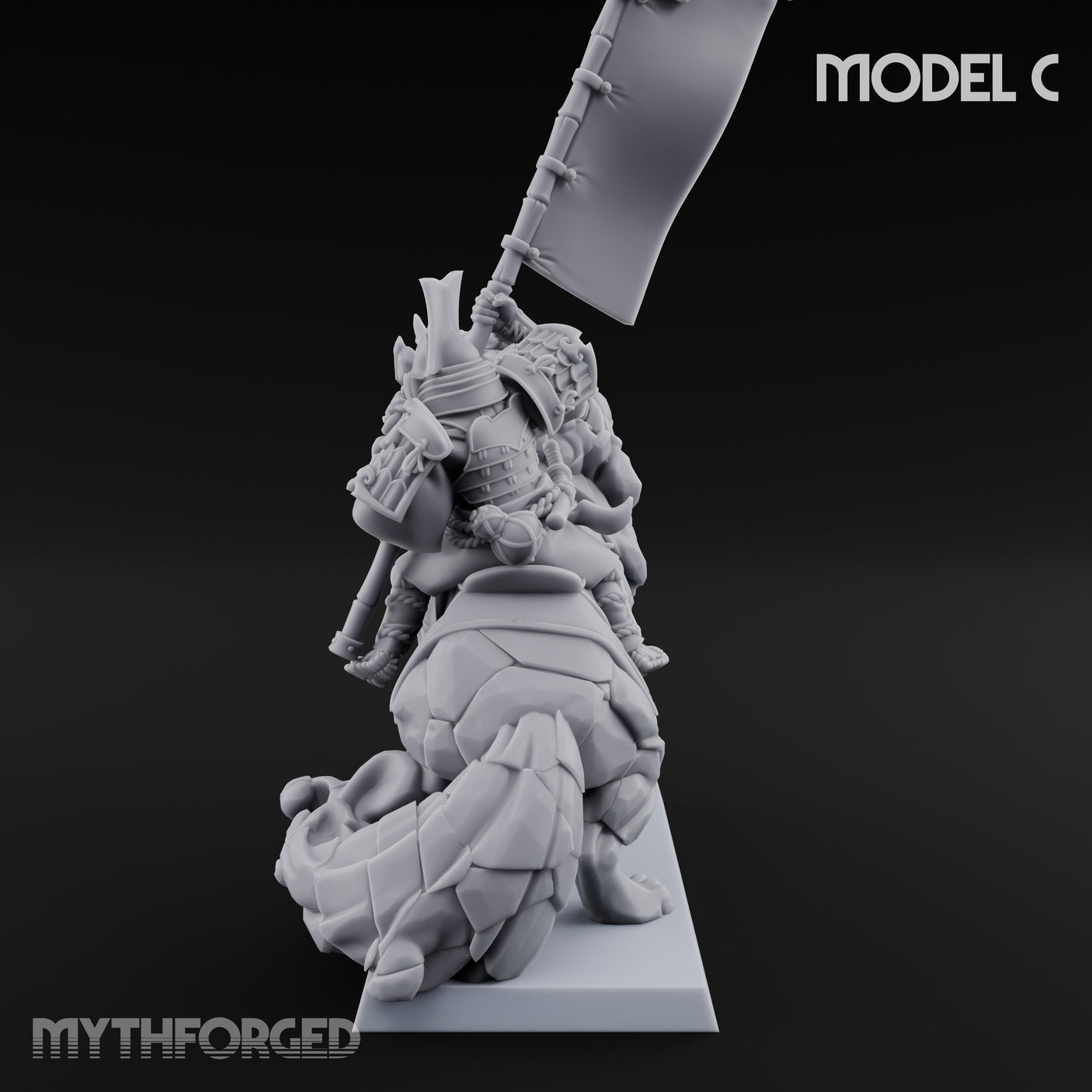 Lion Dog Riding Mounted Thunder Warrior C Miniature for Dungeons and Dragons, Pathfinder or other TTRPGs