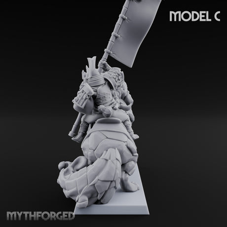 Lion Dog Riding Mounted Thunder Warrior C Miniature for Dungeons and Dragons, Pathfinder or other TTRPGs