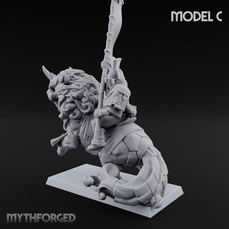 Lion Dog Riding Mounted Thunder Warrior C Miniature for Dungeons and Dragons, Pathfinder or other TTRPGs