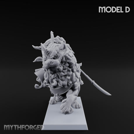 Lion Dog Riding Mounted Thunder Warrior D Miniature for Dungeons and Dragons, Pathfinder or other TTRPGs