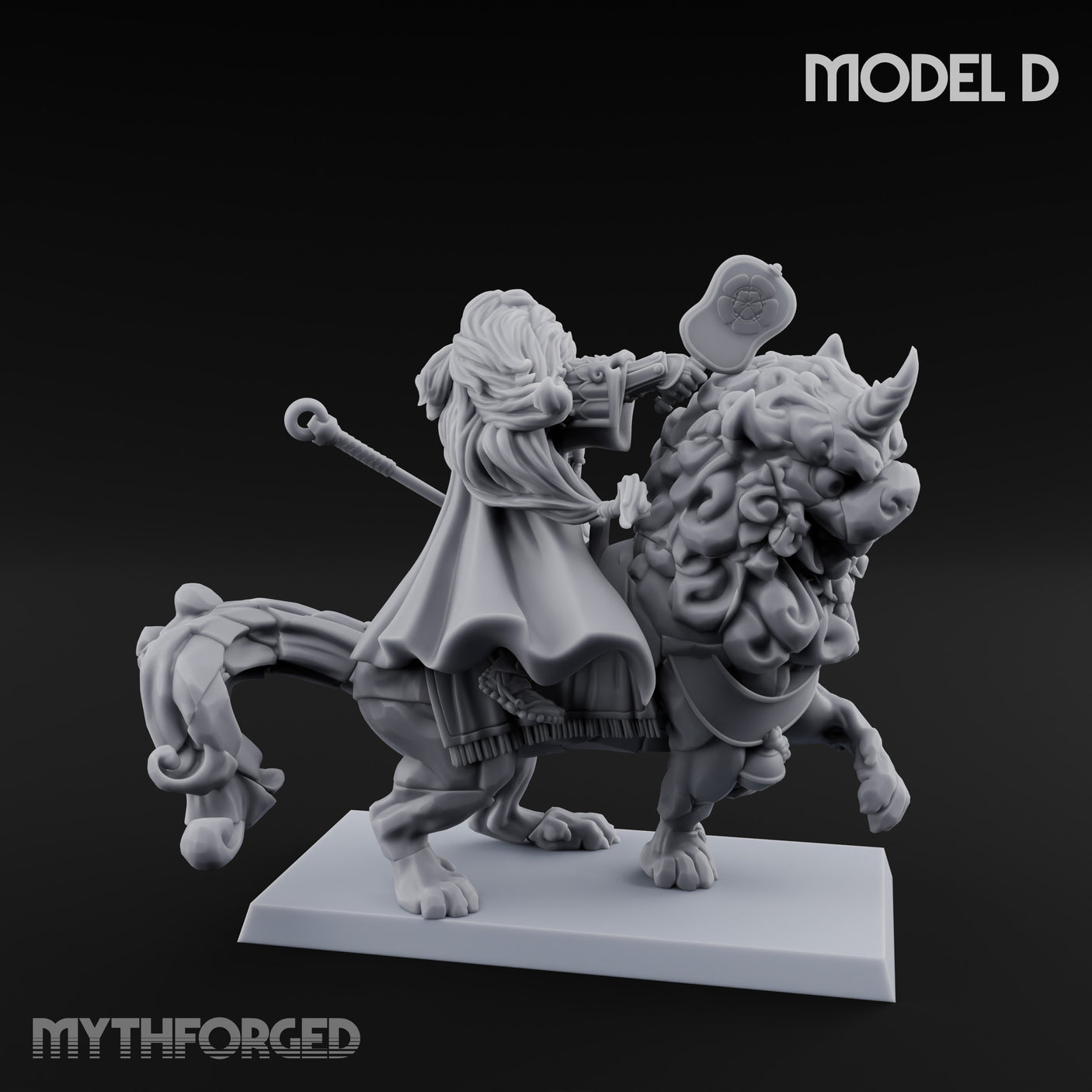 Lion Dog Riding Mounted Thunder Warrior D Miniature for Dungeons and Dragons, Pathfinder or other TTRPGs