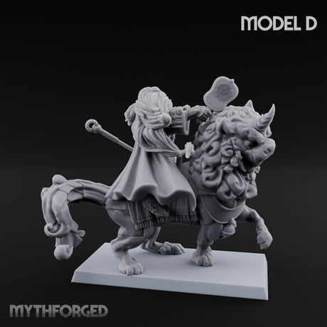 Lion Dog Riding Mounted Thunder Warrior D Miniature for Dungeons and Dragons, Pathfinder or other TTRPGs