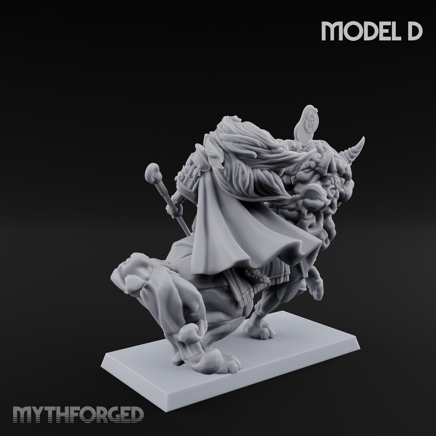 Lion Dog Riding Mounted Thunder Warrior D Miniature for Dungeons and Dragons, Pathfinder or other TTRPGs