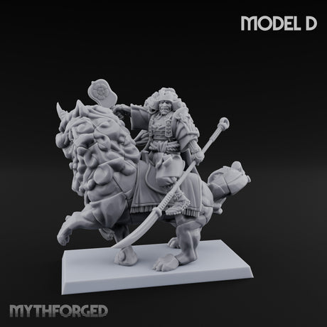 Lion Dog Riding Mounted Thunder Warrior D Miniature for Dungeons and Dragons, Pathfinder or other TTRPGs