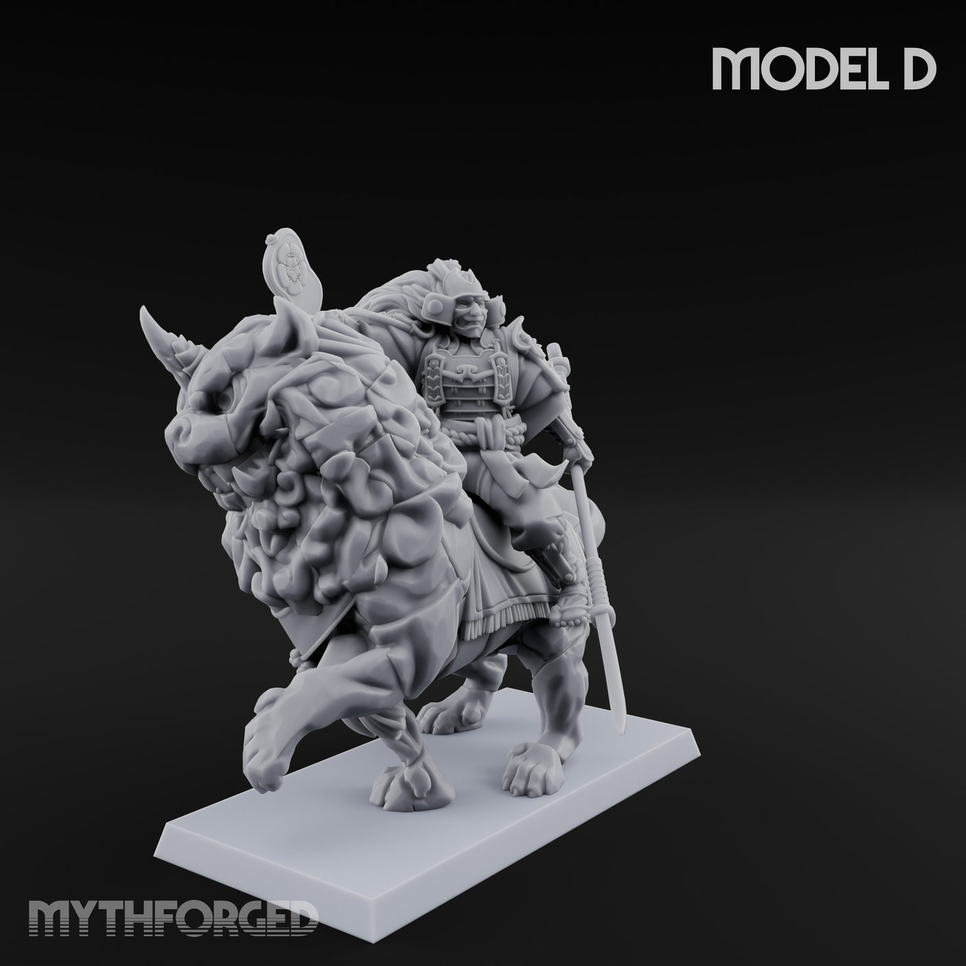 Lion Dog Riding Mounted Thunder Warrior D Miniature for Dungeons and Dragons, Pathfinder or other TTRPGs