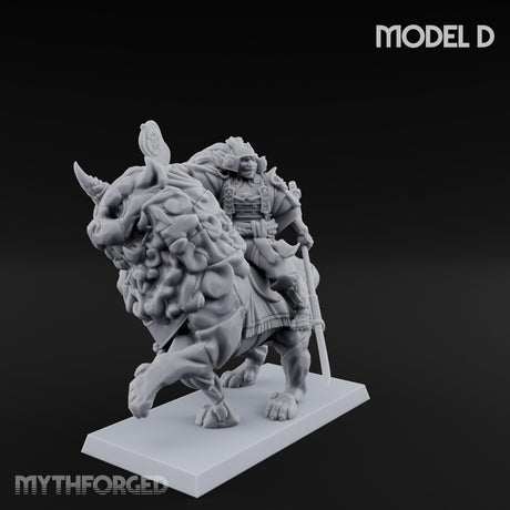 Lion Dog Riding Mounted Thunder Warrior D Miniature for Dungeons and Dragons, Pathfinder or other TTRPGs