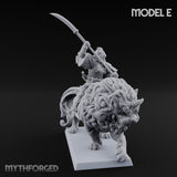 Lion Dog Riding Mounted Thunder Warrior E Miniature for Dungeons and Dragons, Pathfinder or other TTRPGs