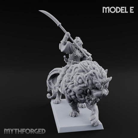 Lion Dog Riding Mounted Thunder Warrior E Miniature for Dungeons and Dragons, Pathfinder or other TTRPGs