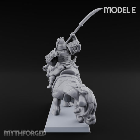 Lion Dog Riding Mounted Thunder Warrior E Miniature for Dungeons and Dragons, Pathfinder or other TTRPGs