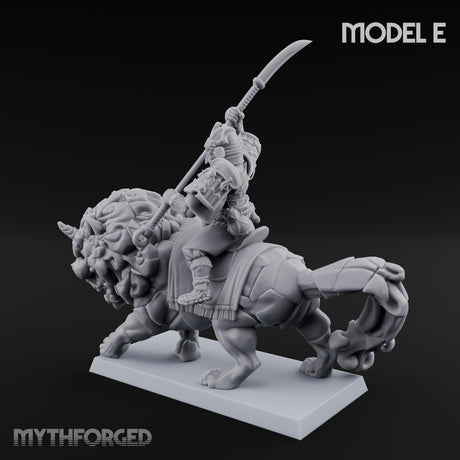 Lion Dog Riding Mounted Thunder Warrior E Miniature for Dungeons and Dragons, Pathfinder or other TTRPGs