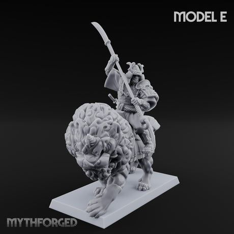 Lion Dog Riding Mounted Thunder Warrior E Miniature for Dungeons and Dragons, Pathfinder or other TTRPGs