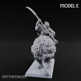Lion Dog Riding Mounted Thunder Warrior E Miniature for Dungeons and Dragons, Pathfinder or other TTRPGs