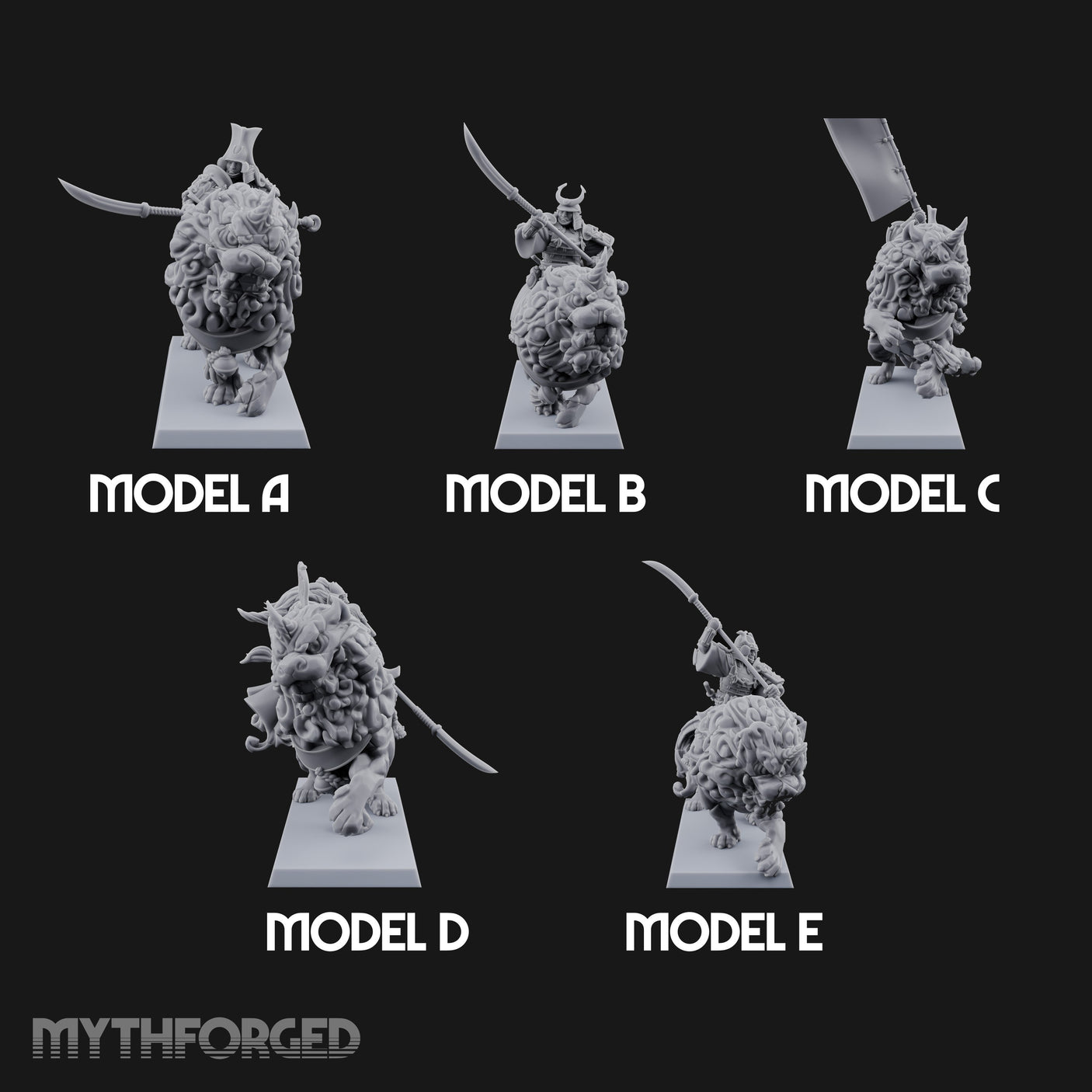 Lion Dog Riding Mounted Thunder Warriors Miniature for Dungeons and Dragons, Pathfinder or other TTRPGs