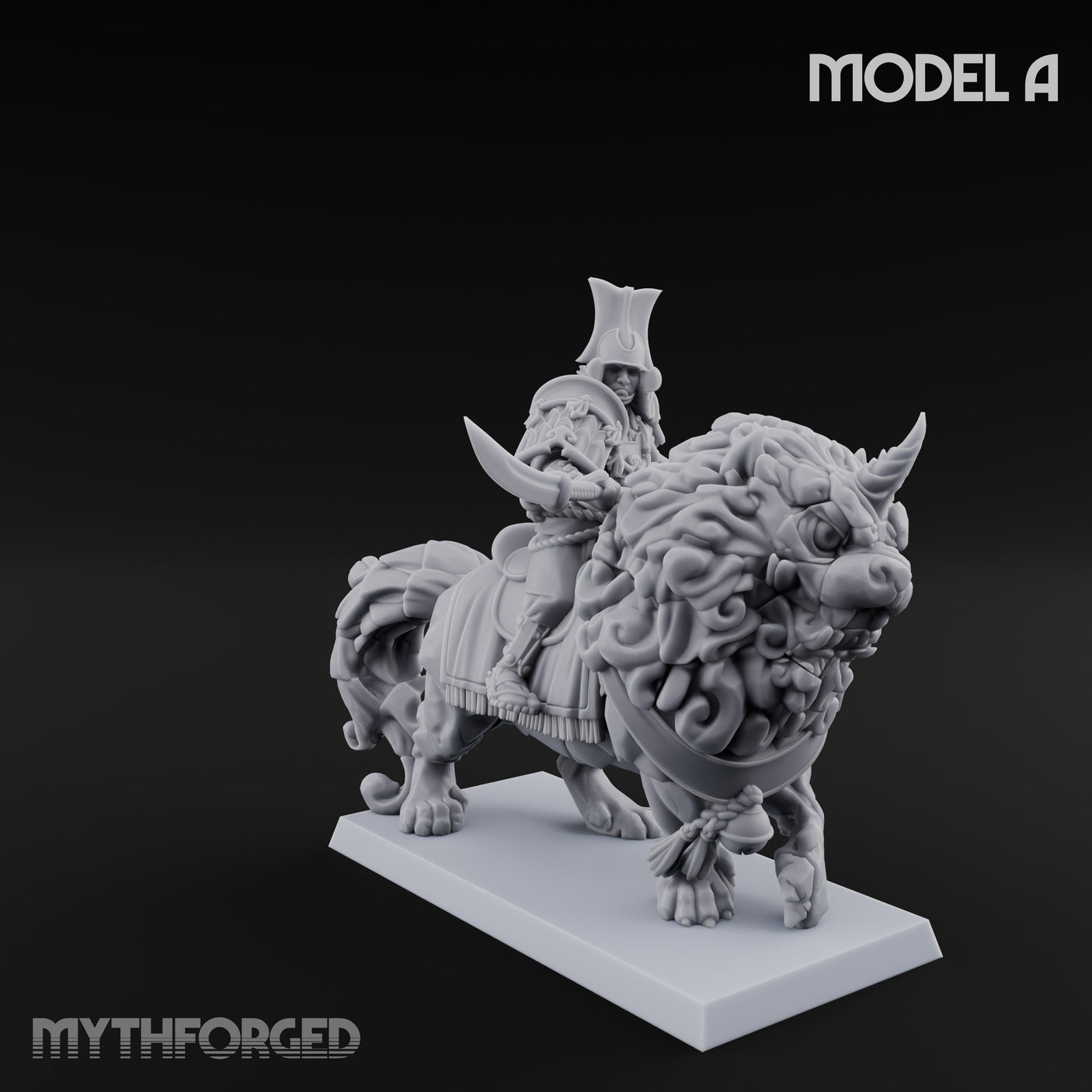 Lion Dog Riding Mounted Thunder Warriors Miniature for Dungeons and Dragons, Pathfinder or other TTRPGs