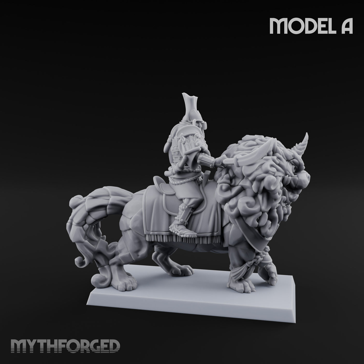 Lion Dog Riding Mounted Thunder Warriors Miniature for Dungeons and Dragons, Pathfinder or other TTRPGs