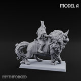 Lion Dog Riding Mounted Thunder Warriors Miniature for Dungeons and Dragons, Pathfinder or other TTRPGs