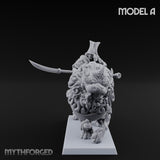 Lion Dog Riding Mounted Thunder Warriors Miniature for Dungeons and Dragons, Pathfinder or other TTRPGs