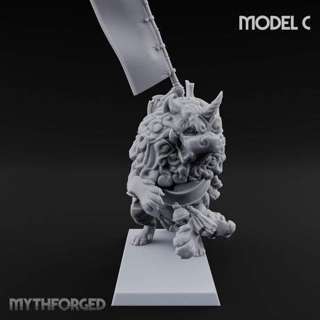 Lion Dog Riding Mounted Thunder Warriors Miniature for Dungeons and Dragons, Pathfinder or other TTRPGs