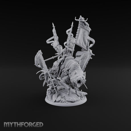 Where His Standard Goes, Wolves Follow Human Wolf Lord on Dire Wolf