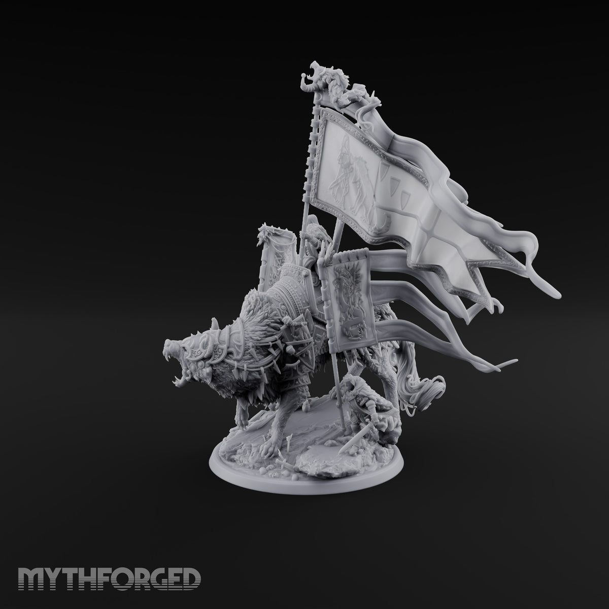 Where His Standard Goes, Wolves Follow Human Wolf Lord on Dire Wolf