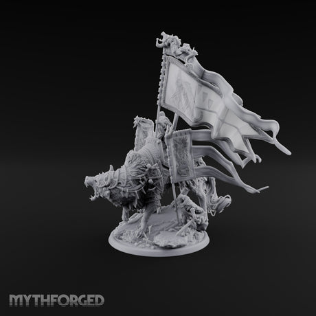 Where His Standard Goes, Wolves Follow Human Wolf Lord on Dire Wolf