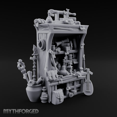 Lute-Hung Potion-Crammed Adventurer's Curio Shelf Miniature for Dungeons and Dragons, Pathfinder or other TTRPGs
