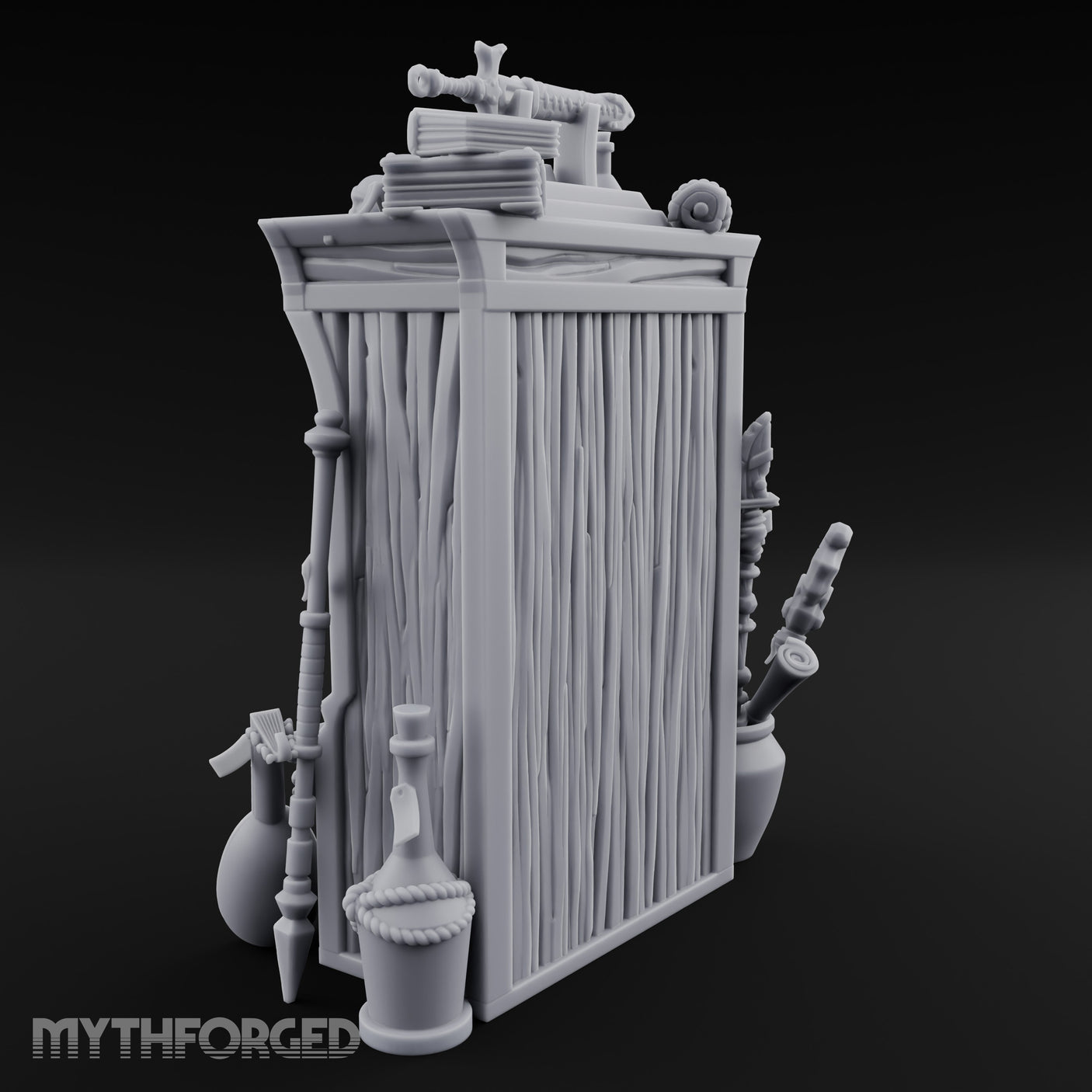 Lute-Hung Potion-Crammed Adventurer's Curio Shelf Miniature for Dungeons and Dragons, Pathfinder or other TTRPGs