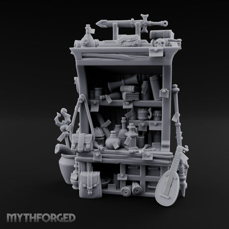 Lute-Hung Potion-Crammed Adventurer's Curio Shelf Miniature for Dungeons and Dragons, Pathfinder or other TTRPGs