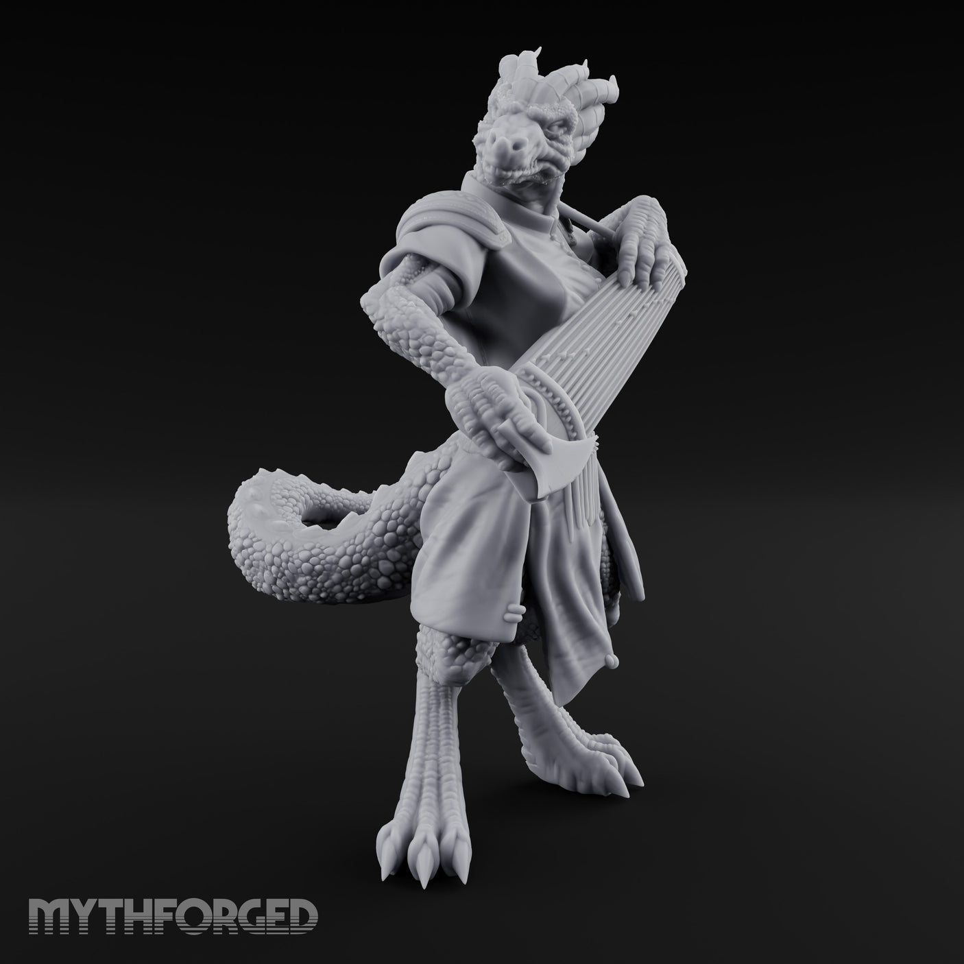 Lute Strumming Dragonborn Bard Miniature for Dungeons and Dragons, Pathfinder or other TTRPGs