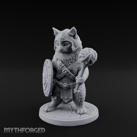 Mace And Shield Ready Tabaxi Paladin Miniature for Dungeons and Dragons, Pathfinder or other TTRPGs