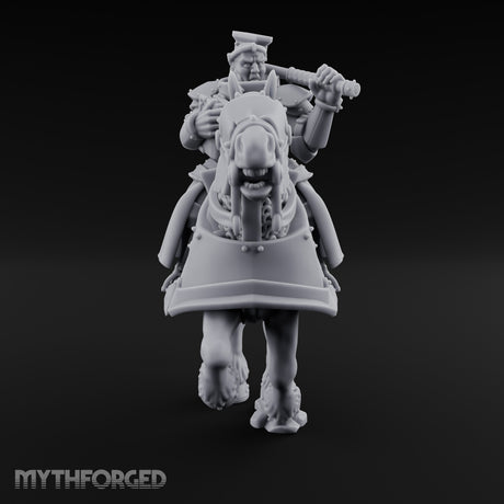 Mace Cocked Snarling Steed Human Battle Priest on Horseback Miniature for Dungeons and Dragons, Pathfinder or other TTRPGs