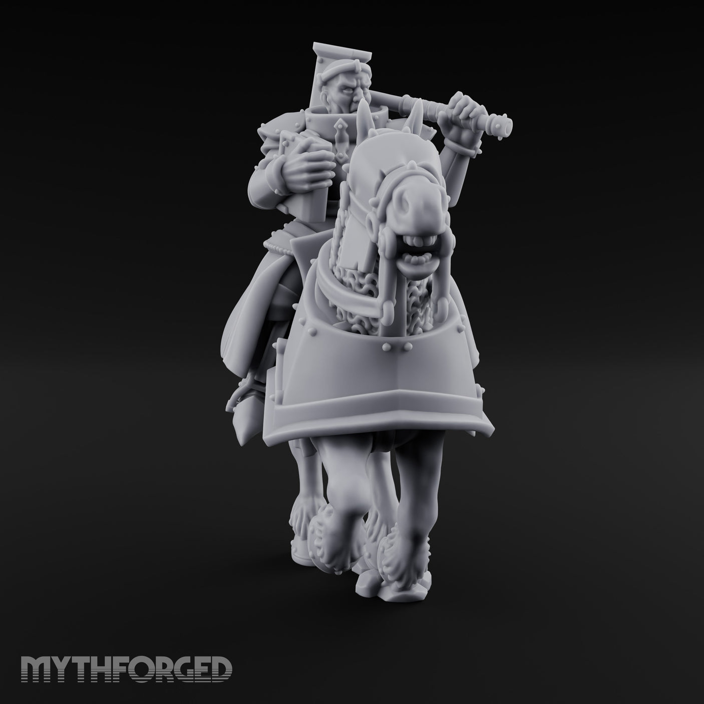 Mace Cocked Snarling Steed Human Battle Priest on Horseback Miniature for Dungeons and Dragons, Pathfinder or other TTRPGs