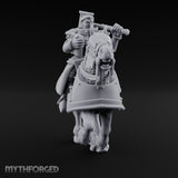 Mace Cocked Snarling Steed Human Battle Priest on Horseback Miniature for Dungeons and Dragons, Pathfinder or other TTRPGs