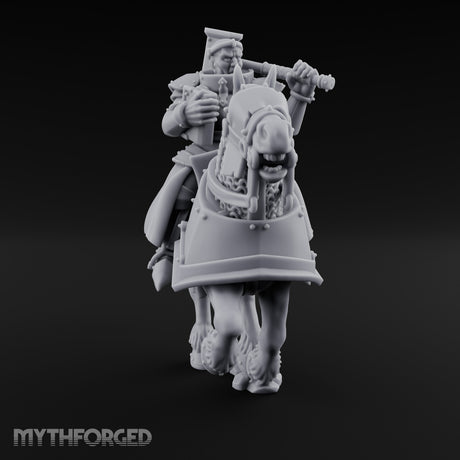 Mace Cocked Snarling Steed Human Battle Priest on Horseback Miniature for Dungeons and Dragons, Pathfinder or other TTRPGs
