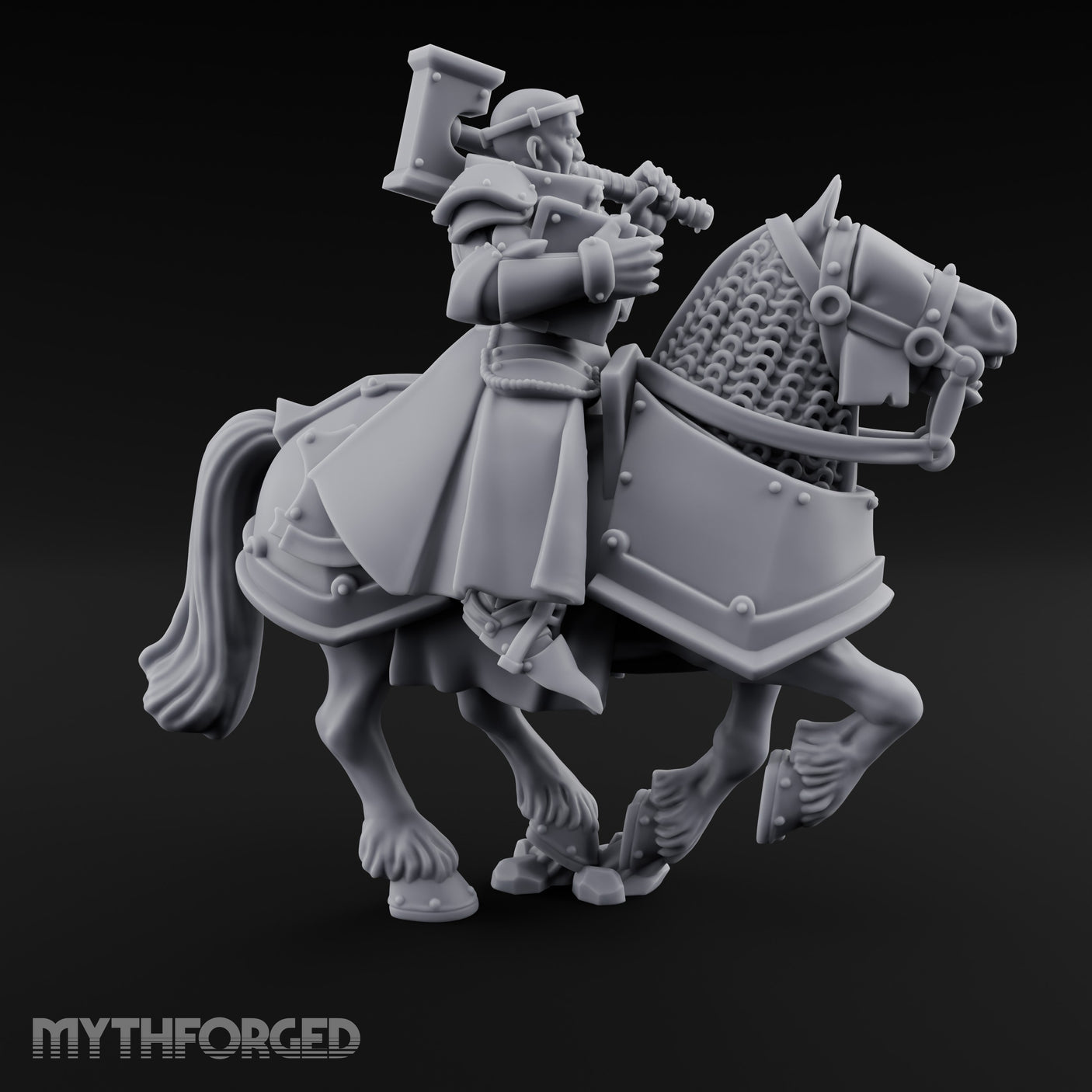 Mace Cocked Snarling Steed Human Battle Priest on Horseback Miniature for Dungeons and Dragons, Pathfinder or other TTRPGs
