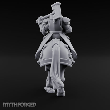 Mace Cocked Snarling Steed Human Battle Priest on Horseback Miniature for Dungeons and Dragons, Pathfinder or other TTRPGs