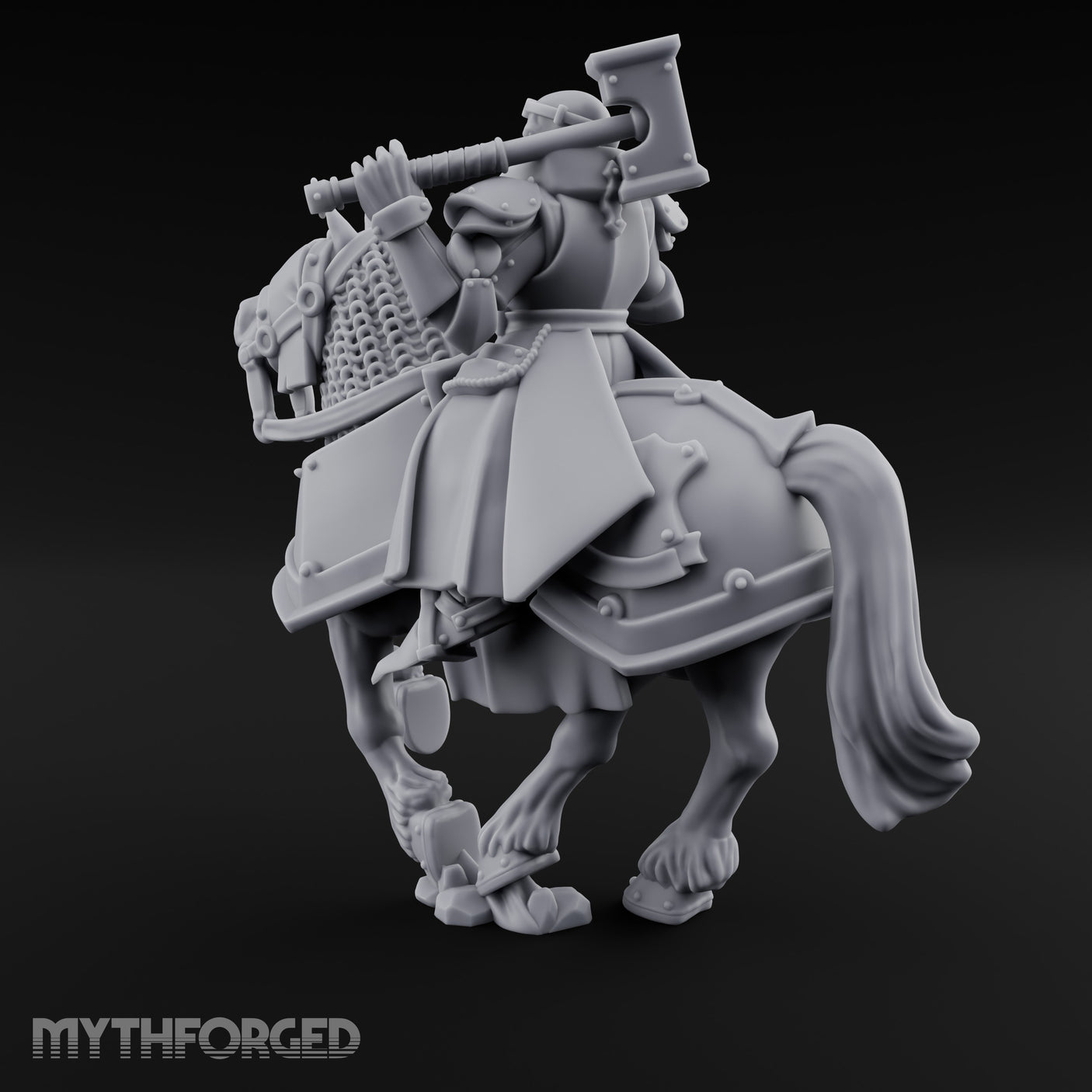 Mace Cocked Snarling Steed Human Battle Priest on Horseback Miniature for Dungeons and Dragons, Pathfinder or other TTRPGs