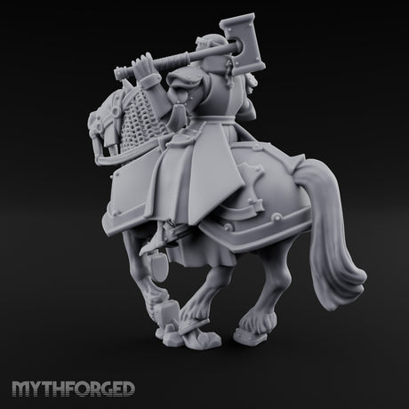 Mace Cocked Snarling Steed Human Battle Priest on Horseback Miniature for Dungeons and Dragons, Pathfinder or other TTRPGs