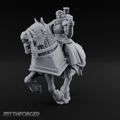Mace Cocked Snarling Steed Human Battle Priest on Horseback Miniature for Dungeons and Dragons, Pathfinder or other TTRPGs