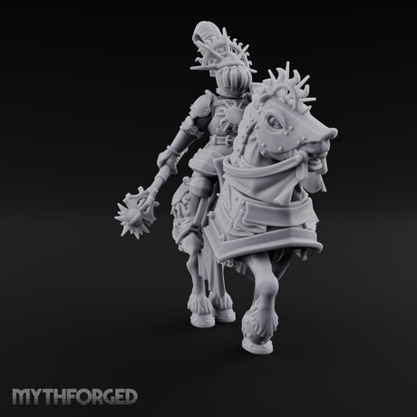 Mace Dangling Spike Helmed Skeleton Knight on Horseback Miniature for Dungeons and Dragons, Pathfinder or other TTRPGs