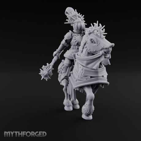 Mace Dangling Spike Helmed Skeleton Knight on Horseback Miniature for Dungeons and Dragons, Pathfinder or other TTRPGs