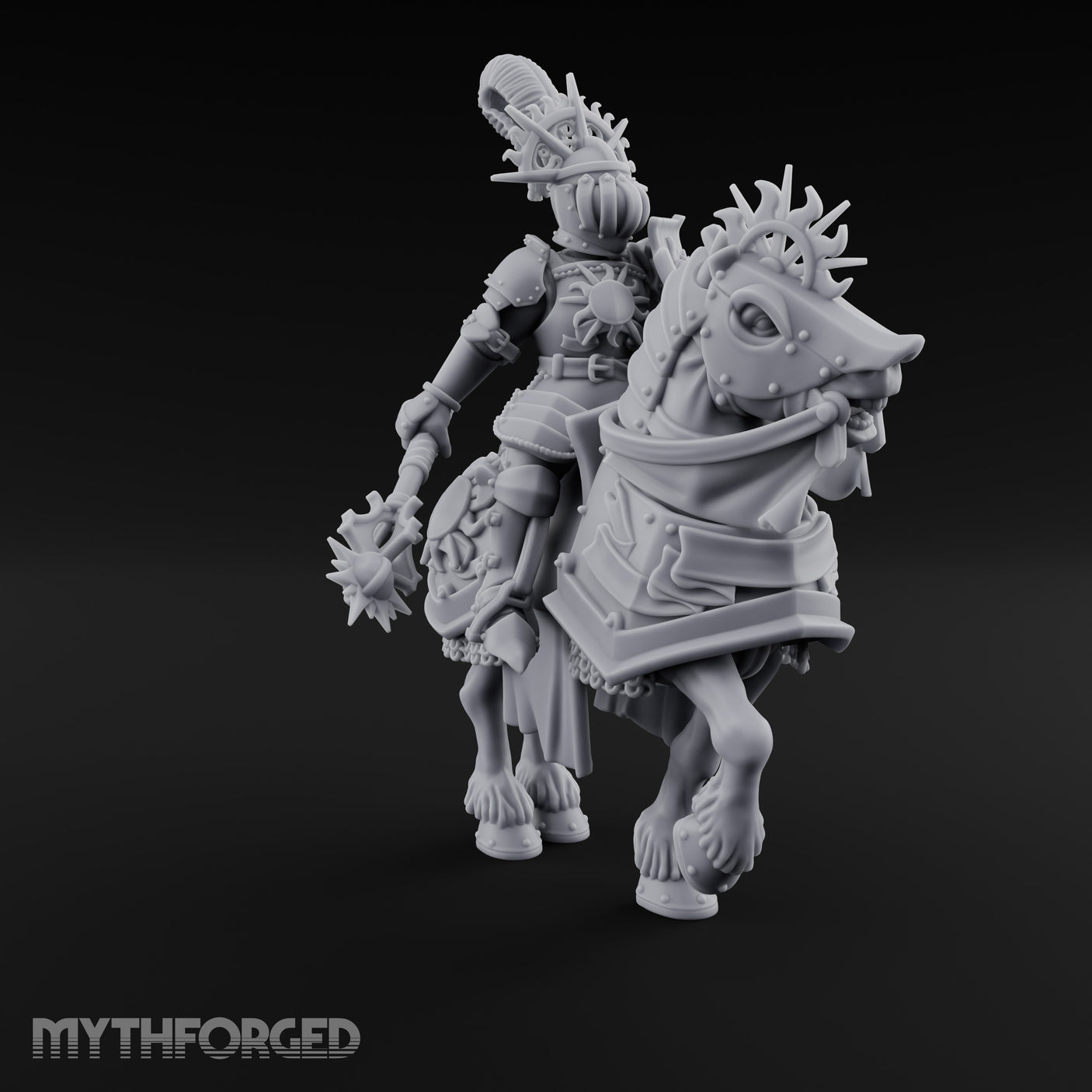 Mace Dangling Spike Helmed Skeleton Knight on Horseback Miniature for Dungeons and Dragons, Pathfinder or other TTRPGs