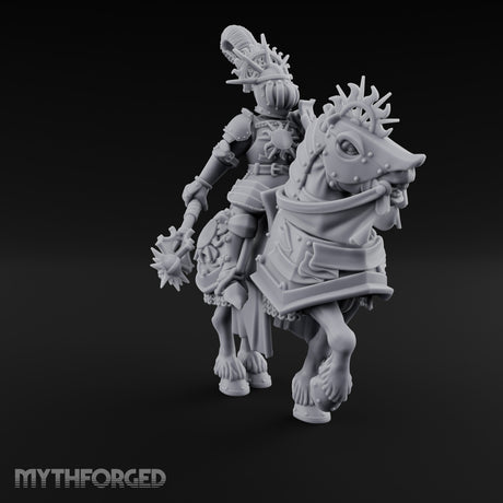 Mace Dangling Spike Helmed Skeleton Knight on Horseback Miniature for Dungeons and Dragons, Pathfinder or other TTRPGs