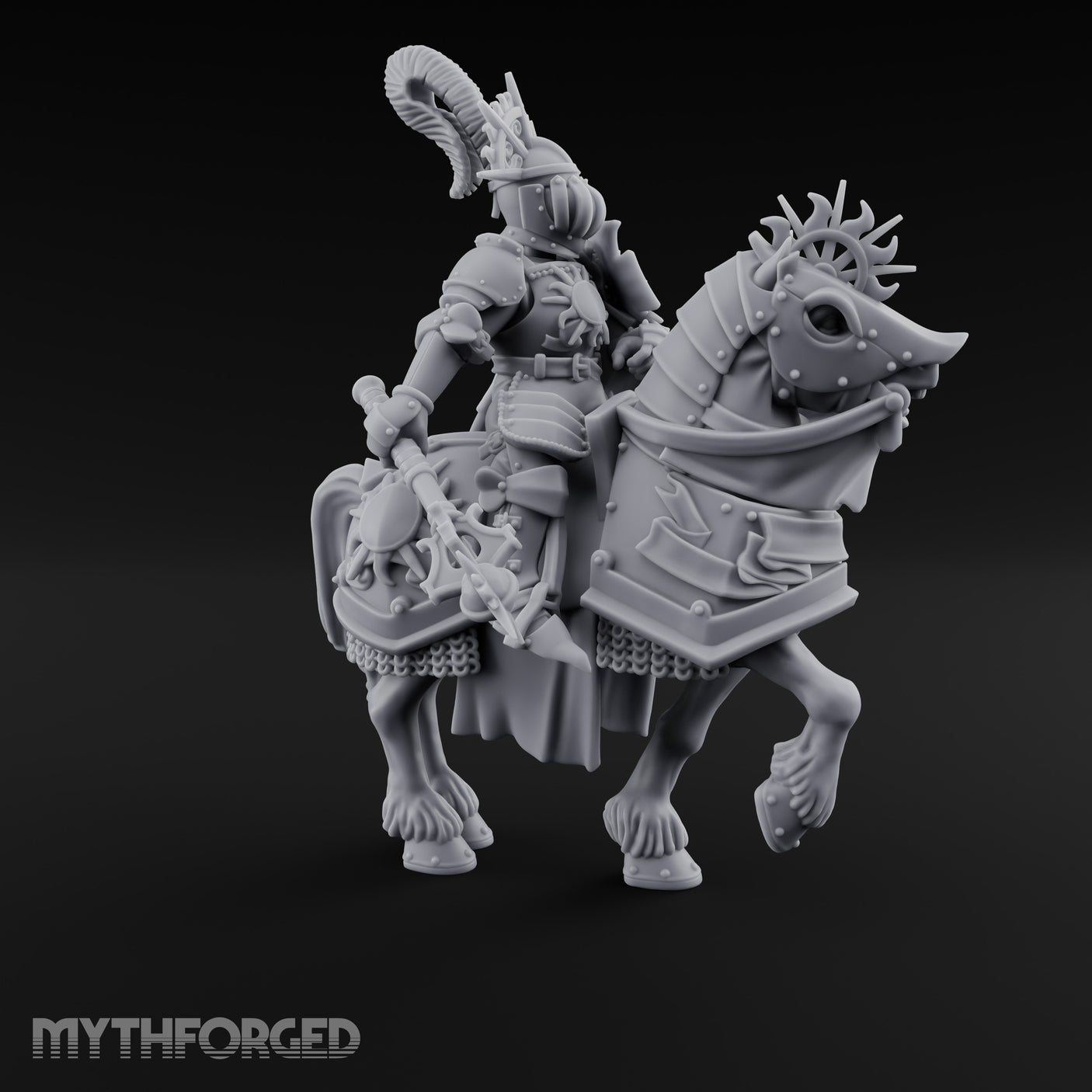 Mace Dangling Spike Helmed Skeleton Knight on Horseback Miniature for Dungeons and Dragons, Pathfinder or other TTRPGs