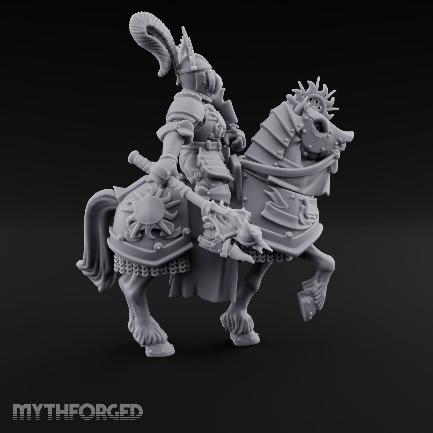 Mace Dangling Spike Helmed Skeleton Knight on Horseback Miniature for Dungeons and Dragons, Pathfinder or other TTRPGs