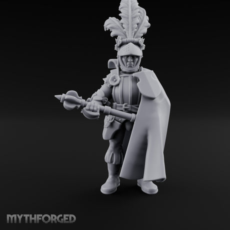 Mace Levelled Caped Human Captain Miniature for Dungeons and Dragons, Pathfinder or other TTRPGs